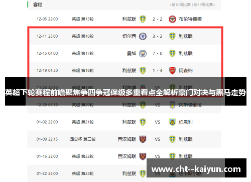 英超下轮赛程前瞻聚焦争四争冠保级多重看点全解析豪门对决与黑马走势